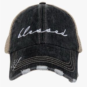 NWT! Black and Tan 'Blessed' Distressed Cap